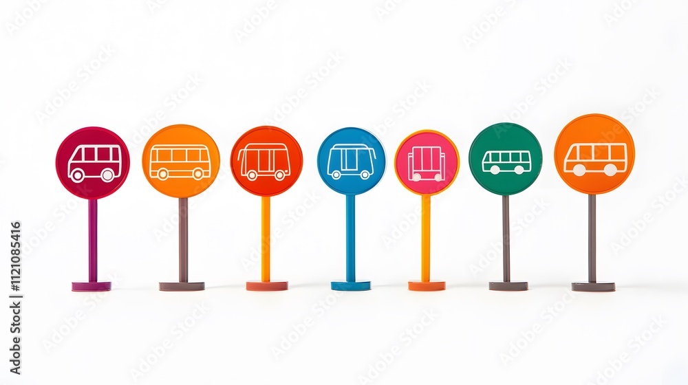 Poster a vibrant layout of bus lane restriction signs, featuring bus icons and clear text. white background