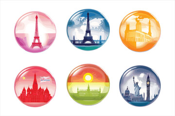 Colorful Icons of Famous Landmarks Illustrating Global Heritage