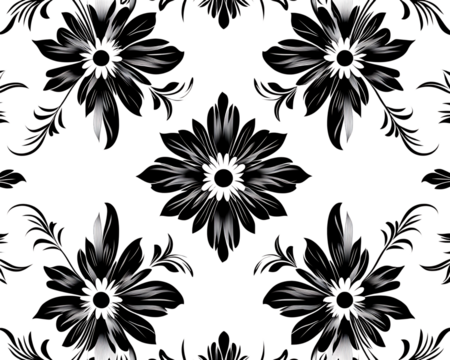 Black and white floral seamless pattern
