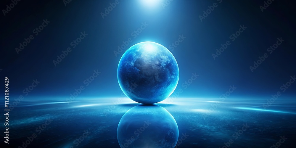 Wall mural a serene blue orb rests on a reflective surface, illuminated by a celestial light source.