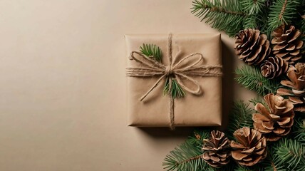 christmas decoration with box and christmas tree