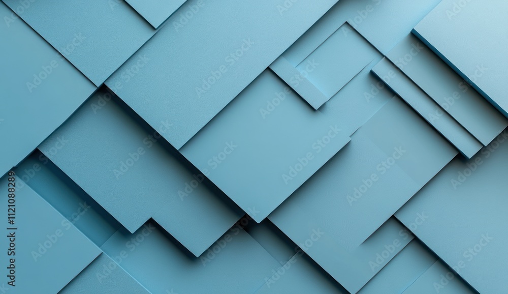 Poster abstract blue geometric background with overlapping squares and rectangles creating a 3d effect.