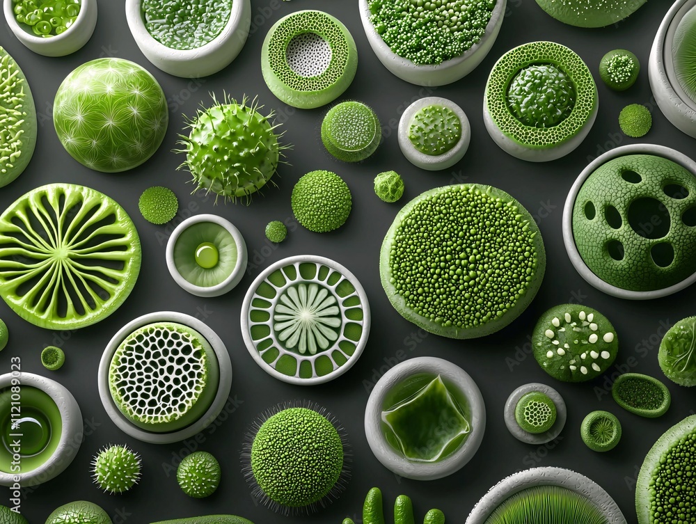 Poster a scientific rendering of plant biology, showing stomata under a microscope with visual effects emph