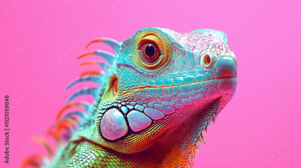 Poster the striking green iguana presents its colorful scales in a captivating closeup, highlighted against