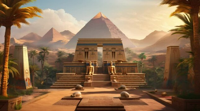 A view of an ancient Egyptian building. 4k animated video. 