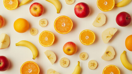 Fresh Fruit Flatlay  Oranges  Apples  Bananas