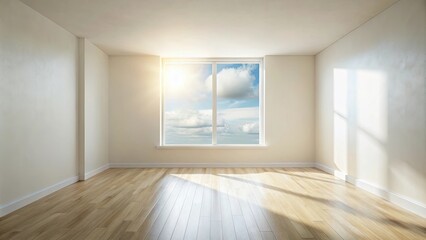 Fototapeta premium Sunlit Empty Room with Hardwood Floor and Large Window