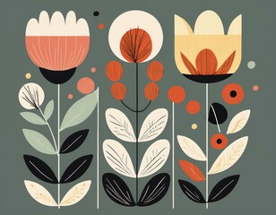 Fototapeta premium Scandinavian Minimalist Wildflower Designs – Abstract Floral Illustrations for Modern Decor