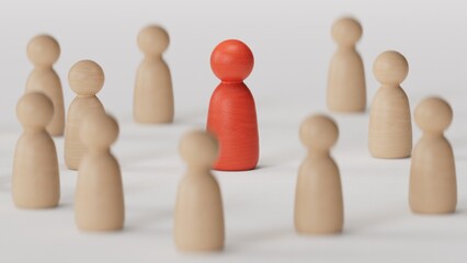 The conflict between two companies and a business, the rivalry of Leaders in blue and red leads a group of employees to compete, Staff recruitment.3D rendering on white background.