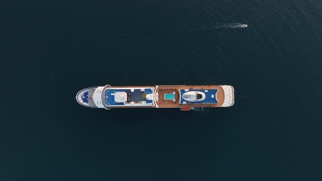 Top view of Cruise MSC World Europa Sailing in blue sea