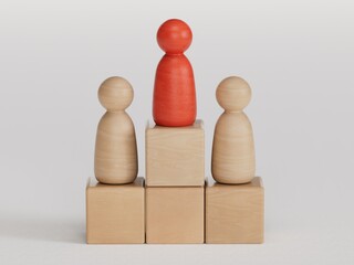 Wooden person model among people, Leadership concept.3D rendering on white background.