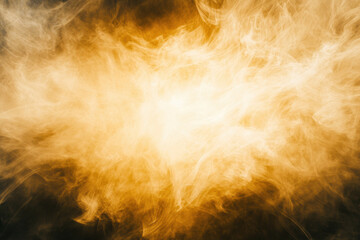 Obraz premium Abstract image of swirling golden smoke against a dark background, creating a mystical and ethereal atmosphere with a warm glow and dynamic flow.