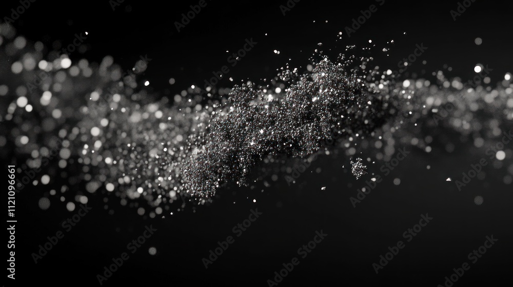 Aufkleber abstract silver particles flowing in dark space, bokeh effect.