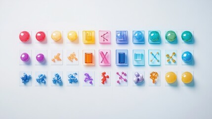 Minimalist illustration of the complete periodic table, each element in a clean grid cell, isolated on a pure white background