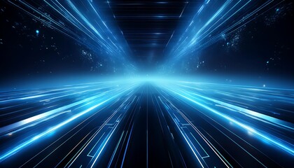 Obraz premium Futuristic blue light tunnel with motion effect.