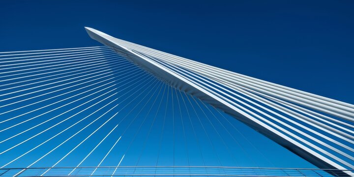 A multi-span cable-stayed bridge against a blue sky