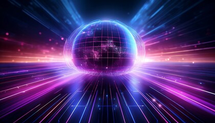 Fototapeta premium Futuristic digital globe with vibrant light trails.