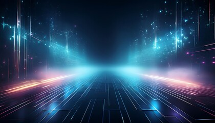 Obraz premium Futuristic digital landscape with glowing lines.