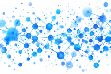 Abstract watercolor illustration of interconnected blue circles, representing networks, connections, or molecular structures; ideal for science, technology, or business contexts.