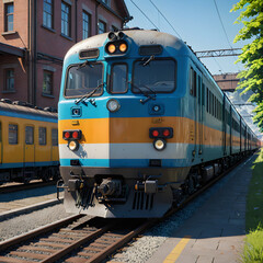 Obraz premium there is a train that is on the tracks near a building