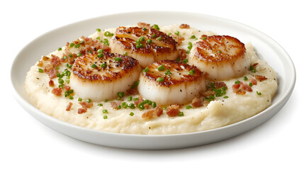 Gourmet Seared Scallops on Cauliflower Puree with Truffle Drizzle and Crispy Pancetta for Luxury Dining