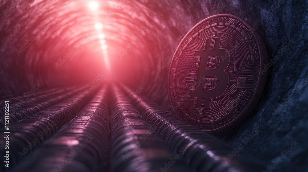 Poster bitcoin mining operations underground tunnel digital currency industrial environment close-up view c