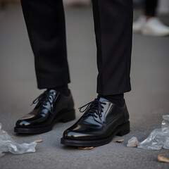 Black shoes worn by men