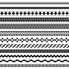 Vector set of seamless brushes in a modern style. Collection of narrow and wide borders with simple geometric patterns for certificates, friezes, frame, card, invitation, banner, printing on paper