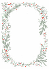 Beautiful Christmas frame in old vintage retro style. Ready to use Xmas clip art. Hand drawn new year print for invitation cards.