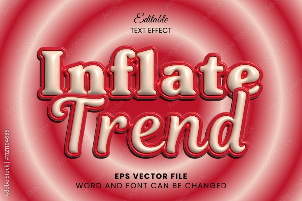 Poster Red inflated text style. Glossy inflate editable vector text effect