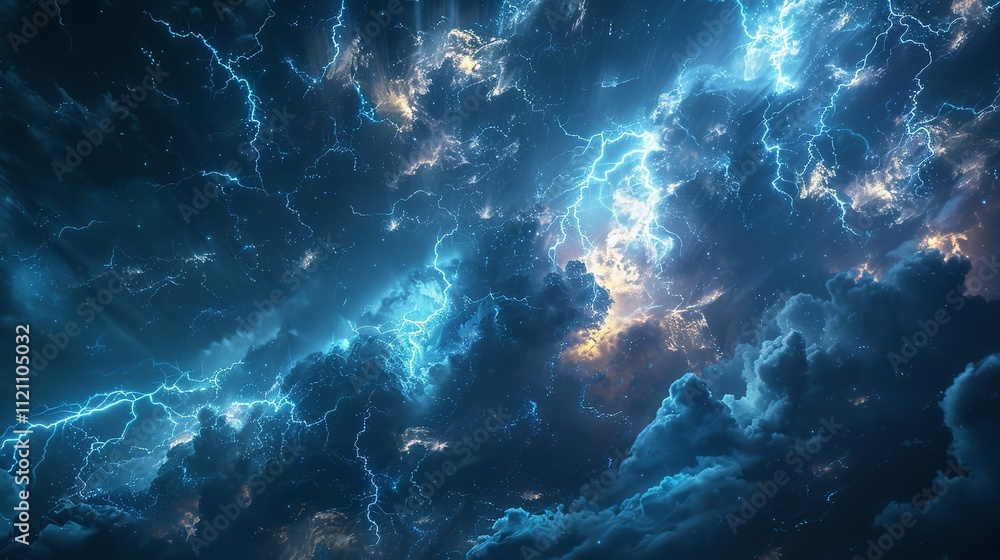 Wall mural this photo depicts a striking lightning abstract image of a black background illuminated by multiple