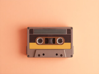 Fototapeta premium Retro audio cassette on orange background. Minimalism concept.