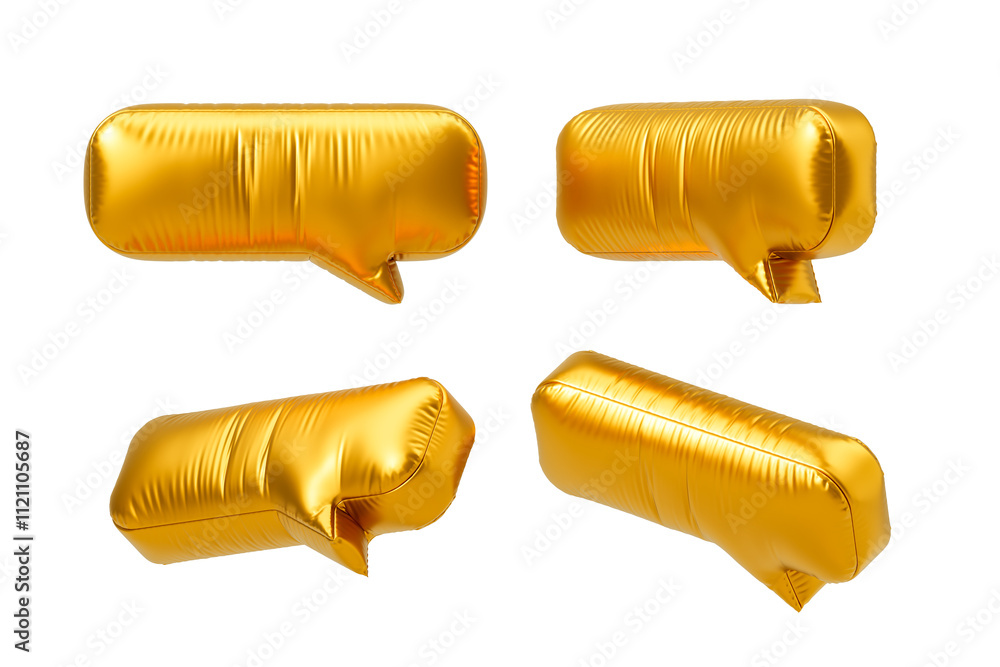Aufkleber golden balloon speech bubble shapes in different angles on white background. 3d rendering