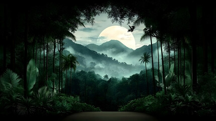 A border or frame with a bird of paradise motif for pictures and text.with unusual blue and orange blossoms.