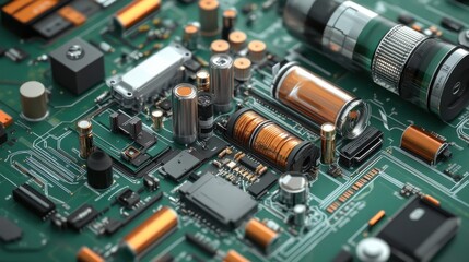 Closeup Detailed Circuit Board Components Electronic Hardware, Technology, Microchips