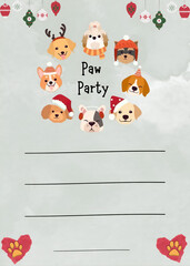 Fototapeta premium Christmas Dog Pet Party Invitation Background Template Blank