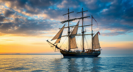Obraz premium Majestic sailing ship on calm waters during daylight