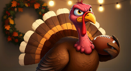 Turkey wearing a party hat and looking surprised