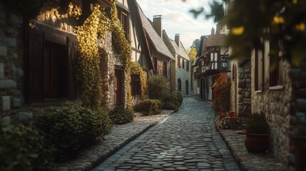 Fototapeta premium A Quiet Street in a Quaint European Village