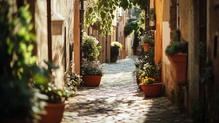 Fototapeta premium A Quiet Street in a Quaint European Village