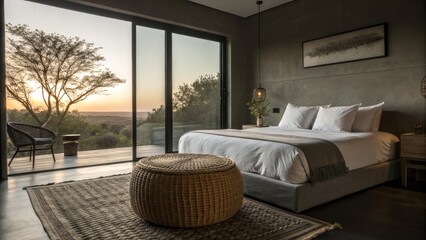 Modern Bedroom Silhouette with Grey Walls and White Bedding for Stylish Interiors
