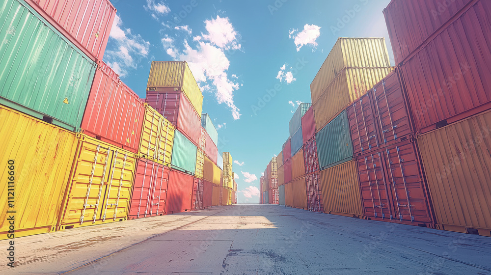 Aufkleber container stack concept. vibrant container stacks create colorful scene under bright sky