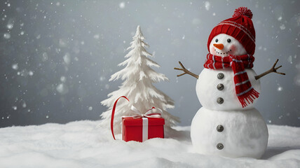 Fototapeta premium snowman, winter, snow, ice, carrot nose, scarf, hat, coal eyes, snowman decoration, snow sculpture, snowflakes, holiday, Christmas, snowball, frosty, cold, snow-covered, mittens, snowy landscape, snow