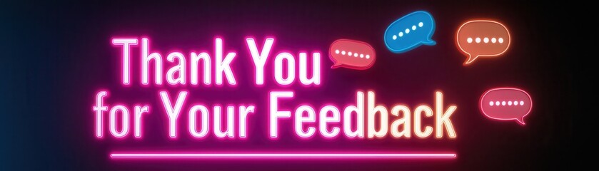 Vibrant Thank You for Your Feedback Banner with Colorful Speech Bubbles in Glowing Neon Design