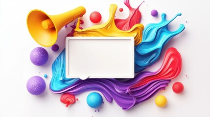 Vibrant colored shapes with loudspeaker and empty text area for creative advertising ideas and designs