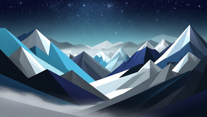Digital Art: Starry Night Over Mountains
