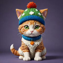 Fototapeta premium there is a cat wearing a knitted hat and scarf