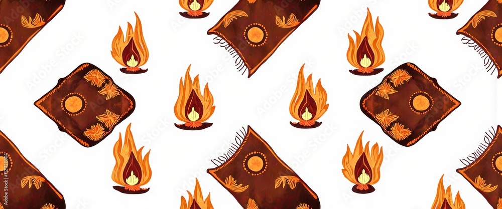 Poster a pattern of fire and candles on a white background. the fire and candles are arranged in a way that
