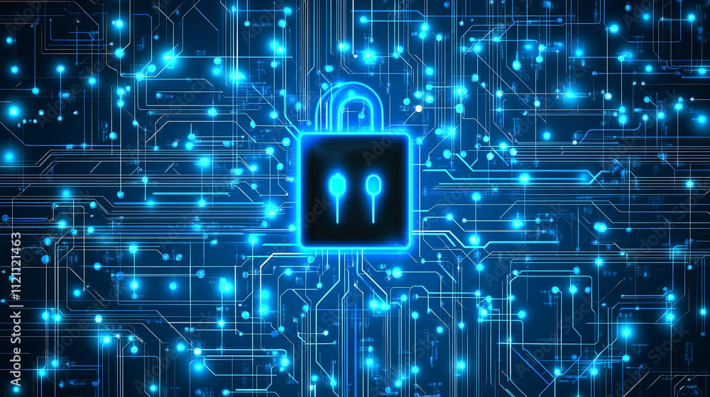 Poster modern light effected glowing technology background, futuristic digital technology landscape with ab