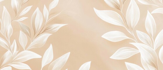 Fototapeta premium Elegant Beige and White Botanical Leaf Background Design